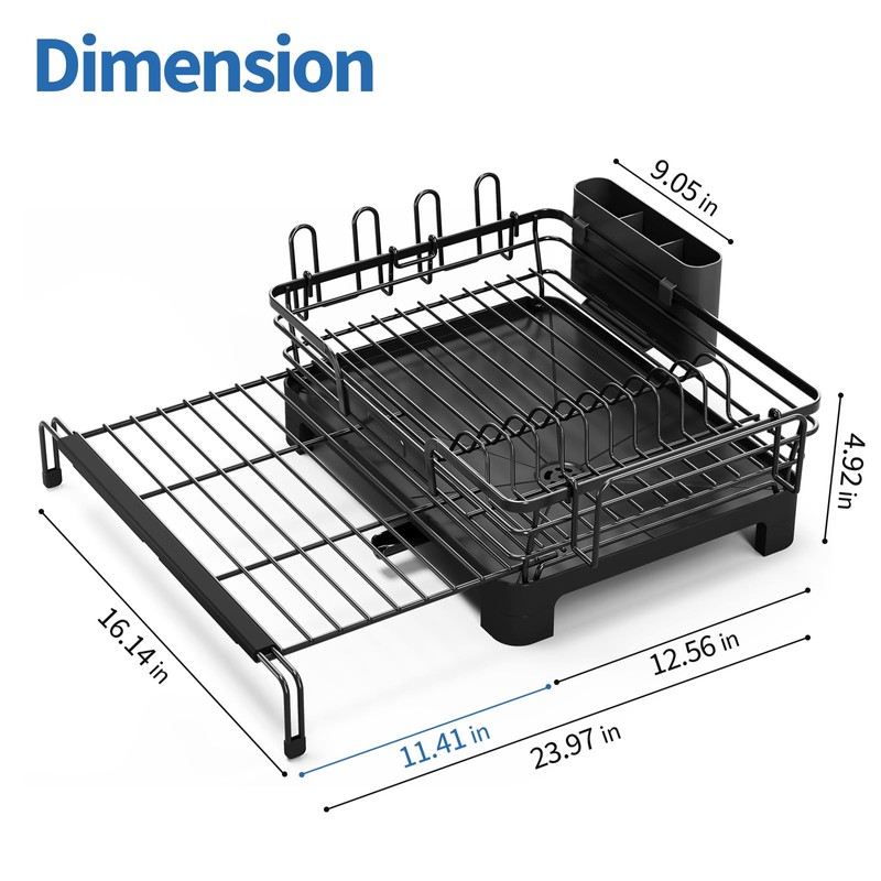 TOOLF Extendable Dish Drying Rack, 2 in 1 Multifunction Dish