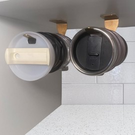 TWO PACK - LID LEDGE: Tumbler Lid Organizer, Horizontal, Under Cabinet Mount, Adhesive or Screw Mount, Space-Saving Design, Holds Multiple Lids, Clutter-Free Kitchen & Countertops Organization, Gold