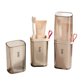 Toothbrush Case, Toothbrush Holder and Rinse Cup, Large Capacity Toothbrush Cup, Portable Travel Toothbrush Holder (Light Beige)