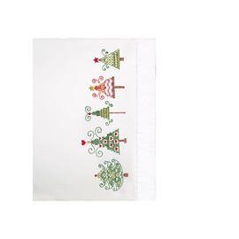 Tobin Stamped Pillowcases, Christmas Trees, 20" x 30" Embroidery Kit, Multicolor