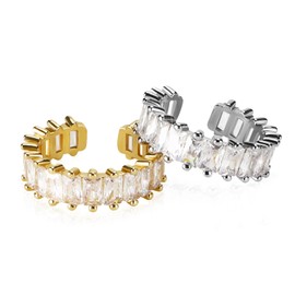 Heveer Zirconia Ring Open Ring with Adjustable Size Shiny Rectangle Stone Ring for Women Girls Pack of 2 Silver Gold, Zirconia crystals