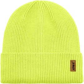ATNKE Unisex Knit Beanie Hat, Stretchy Thick Warm Fleece Lined Daily Winter Soft Cuffed Wooly Skull Cap Gifts for Men Dad and Women/Fluorescent Yellow