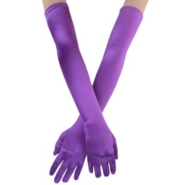 JISEN Women 20s Satin gloves Formal Bridal Banquet Party Wedding Opera Colorful Mitten 22 Inch Purple