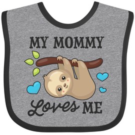 inktastic My Mommy Loves Me with Sloth and Hearts Baby Bib Heather and Black 2f25c