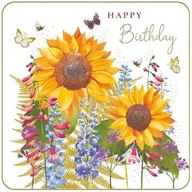 Female Birthday Card for Her - General Card for Women/Girls - Sunflowers, Bumblebees and Butterflies - Made in the UK - Eco-Friendly