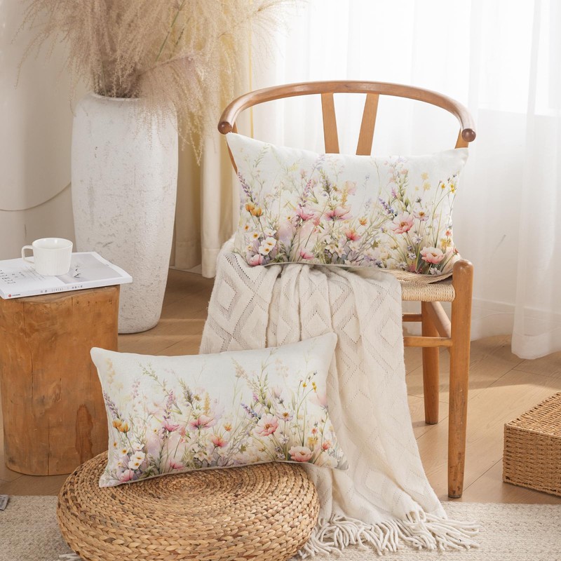 TAJWE Spring Floral Pillow Covers 12x20 Set of 2 Summer