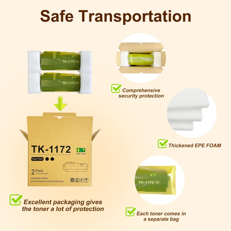 TOPXLKCMY TK-1172 TK1172 High Yield Black Toner Cartridge Replacement for