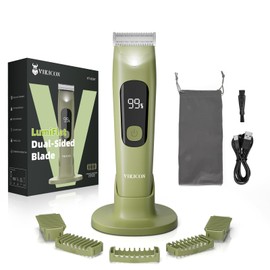 VIKICON Body Hair Trimmer for Men & Women: Safety Electric Razor for Pubic, Legs, Chest, Face w/Dual-Sided Single Blade & 5 Guide Combs, Waterproof Smooth Intimate Shaver, 150min Long Battery Life