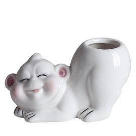 Monkey Ceramic Succulent Planter 5Inch Cute Cartoon Pottery Bonsai Pot Cactus Flower Plants Pot Air Plant Holder Display Containers White for Home Office Desk Shelf Windowswill Decor (No Plants)