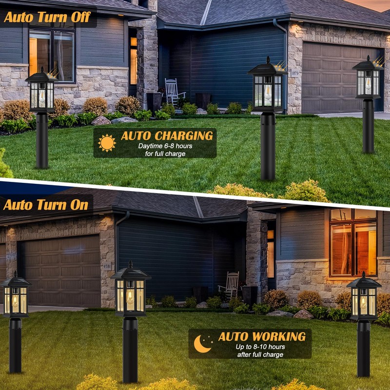 Brilvibera Solar Post Lights 2 Packs, Waterproof Post Lantern with