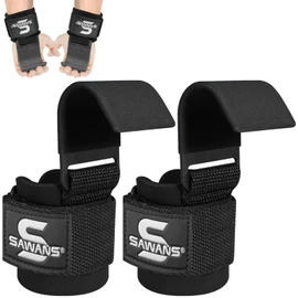 Lifting Hook Non-Slip Coated Heavy Duty Solid Steel Neoprene Thick Padded Wrist Support Pair Weight Lifting Gym Deadlift Strength Training Equipment (Black)