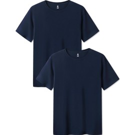 LAPASA Mens 2-Pack Micro Modal Tag-Free Short Sleeve T-Shirts Crewneck Solid Plain Regular-Fit Tee M07 Small Navy Blue (Crewneck)