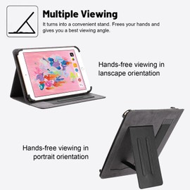 Dteck for 8 Inch Tablet Android 11/12/13/14 Tablet Universal Case with Stand (Portrait/Landscape Viewing Angles), 1 Front Pocket/3 Card Slots, PU Leather Protective Slim Lightweight Folio Case, Black