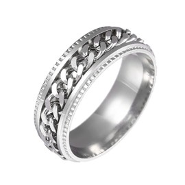 Yifnny Spinner Ring, Stainless Steel Chain Spinner Ring, Fidget Ring, Intertwining Spins Ring with Grooved Edge, Cool Thumb Ring, Black Spinner Rings for Men and Women, Metal, No Gemstone