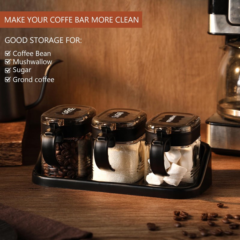 Suclain 3 Pcs Sugar Coffee Container Set 16 oz Glass
