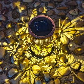 Butterfly Solar Outdoor Lantern,Solar Garden Cutout Lawn Projection Light,Hanging Solar Waterproof Garden Light,Metal Lantern Butterfly Solar LED Lantern,Garden,Courtyard,Yard (Small,Bronzed)