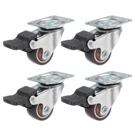 PATIKIL 1 Inch Caster Wheels, Set of 4 Plate Casters Heavy Duty TPR Locking Swivel Caster with Brake 33 Lbs for Furniture Cart Workbench Equipment, Brown