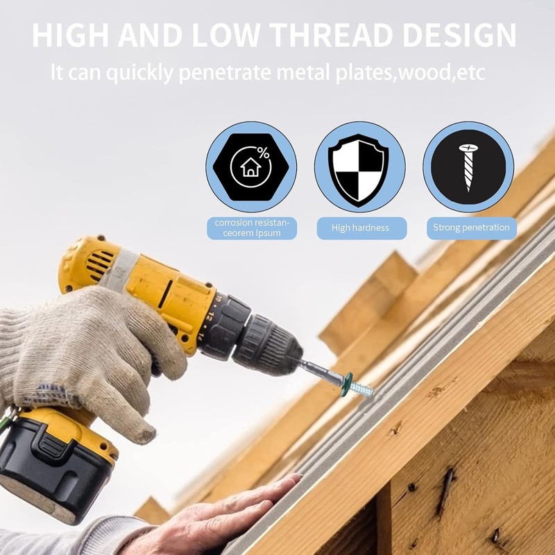 Metal Roofing Screws 10 x 2-1/2 inch, Green Hex Head