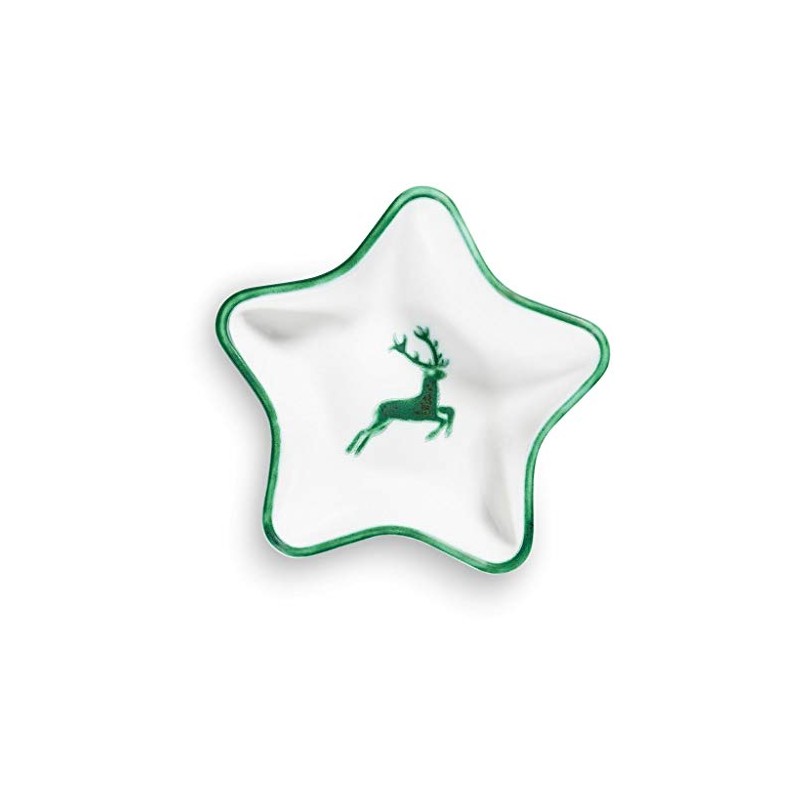 Gmundner Keramik Manufaktur 0324SAST14 Green Deer Star-Shaped Bowl 14 cm