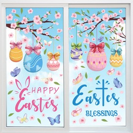 ANHUIB Easter Stickers for Windows Easter Wall Decal Decoration Happy Easter Window Decals Easter Flowers Window Cling PVC Sticker Easter Eggs Gifts for Kids Adults Home Office Shop Window Glass Decor
