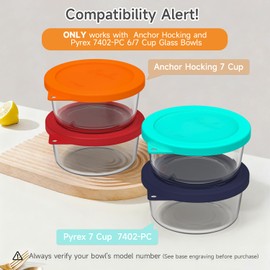Sophico Sophico Round Silicone Storage Cover Lids Replacement for Anchor Hocking and Pyrex 7402-PC 6/7 Cup Glass Bowls (Container not Included) (Red-Orange, 4 pack)