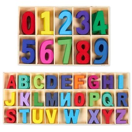 Pack of 216 Wooden Letters and Numbers, Wooden Uppercase Letters, Children's Wooden Numbers Alphabet Number - with Storage Compartment for Crafts DIY Wedding Display Decor Wall Art Decor Toddler