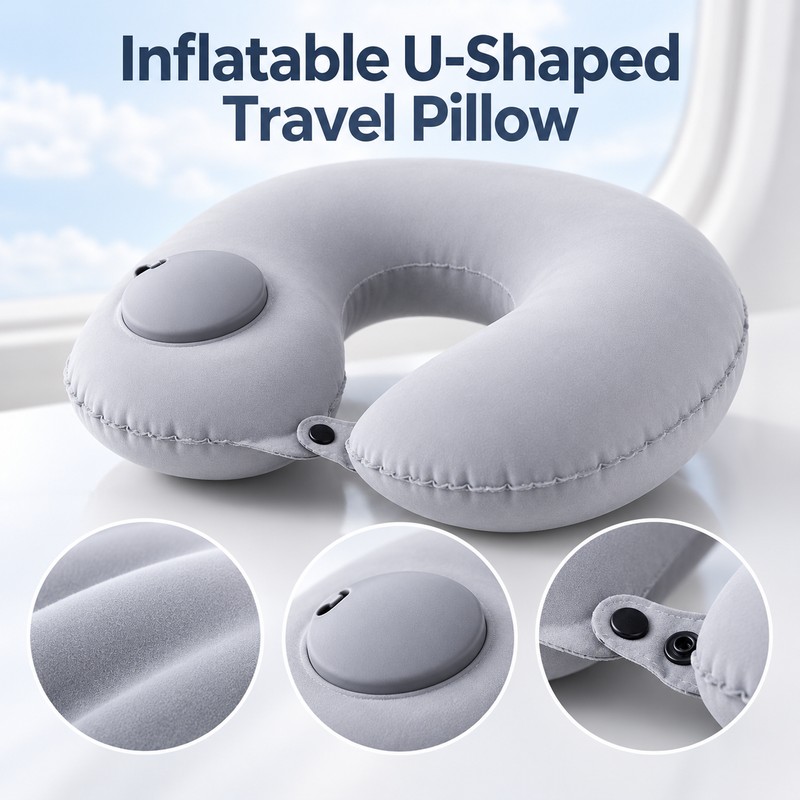 Inflatable Travel Neck Pillow – U-Shaped Portable Airplane Pillow with