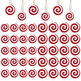 40 Pcs Christmas Candy Cane Ornaments, Christmas Candy Decor Red White Christmas Tree Hanging Decoration Peppermint Decoration Acrylic Candy Cane for Xmas Home Decoration Holiday Party (Red Swirl, 40)