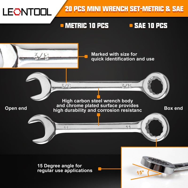 LEONTOOL Mini Spanner Set, 20 Pieces, 5/32"-7/16", 0.2 - 0.4