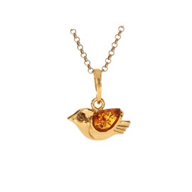 Artisana-Schmuck Amber pendant (without chain), small bird pendant made of amber and gold-plated 925 sterling silver