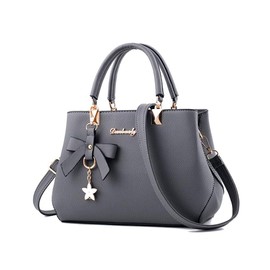 SMALL BLUE Women Soft Synthetic PU Leather Tote Hobo Shoulder Crossbody Bag with Bow Ornaments Clutches Satchels-Gray