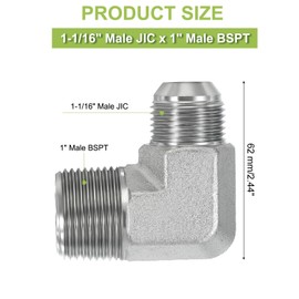PATIKIL 90 Degree Pipe Adapter, 1-1/16" Male 37° Flare JIC x 1" BSPT Male Connector Carbon Steel Elbow Fitting for Air Hydraulic Fluid Fuel Water Oil, Silver
