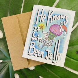 Handmade He Knows If You’ve Been Jelly Jellyfish Christmas Card Tropical Greeting Card