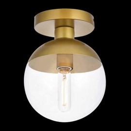 Modern Clear Glass Ceiling Light Fixture with 1-Light, A1A9 Industrial Sphere Glass Chandelier Fitting, E26 LED Semi-Flush Mount Pendant Lights for Kitchen, Bedroom, Bar, Counter, Cafe (Brass)