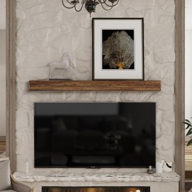 Avowzenithomey Fireplace Mantel-60 Inch Rustic Pine Wood Floating Mantel Shelf with Hidden Brackets, Handmade Pine Mantle for Over Fireplace, Wall Decor, Farmhouse Style,Brown