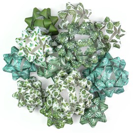 WRAPAHOLIC 12Pcs Kraft Paper Gift Bows Assortment - Summer Leaves Theme for Holiday, Party, Birthday, Baby Shower