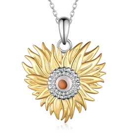 qielizhu Sunflower Necklace 925 Sterling Silver Sunflower Mustard Seed Necklace Jewelry Gifts for Women