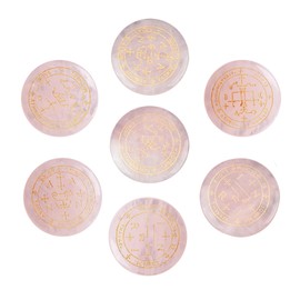 dssmboom Set of 7 Polished Rose Quartz Crystals Engraved with Magic Archangel Symbols, Wicca Stones for Chakra Balancing, Decorative Pocket Worry Palm Stone for Home Decoration