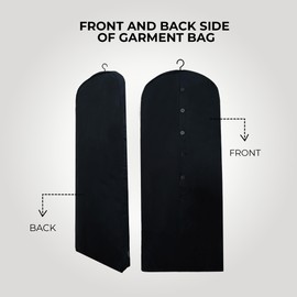 Cotton Garment Protector Bag Cover - Dust Free Cloth Hanging, Wardrobe storage for Dresses and Suits (Black with Button - 24"x42")