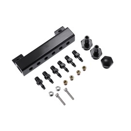 X AUTOHAUX Universal Vacuum Manifold Kits, Turbo Wastegate Boost Block Intake Manifold, 6 1/8" Ports, 2 3/8" Interfaces, Aluminium, Black, 1 Set