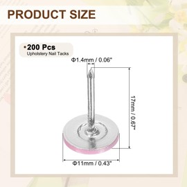 sourcing map 200Pcs Push Pins, 11mmx17mm Round Flat Head Decorative Thumb Tacks Upholstery Tacks for Cork Board Office Wall Hangings, Pink