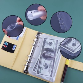 Antner A6 Budget Binder with Zipper Cash Envelopes for Money Organizer & Budgeting, PU Leather Budget Planner Money Saving Binder with Cash Stuffing Envelopes & Labels for Home Office Travel, Yellow