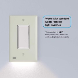 SnapPower 3 Pack SwitchLight - LED Night - for Single-Pole Switches - Light Switch Plate with LED Night Lights - Adjust Brightness - Auto On/Off Sensor - (Rocker, Light Almond)