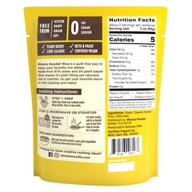 Miracle Noodle Organic Rice Ready to Eat, 7 Oz (Pack of 6), Plant Based Shirataki Konjac Rice, 5 Calories, 1g Net Carbs Per Serving, Keto, Gluten-Free