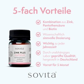 Sovita Zinc Plus Capsules | Valuable Zinc and Biotin | 150 Capsules | Dietary Supplement