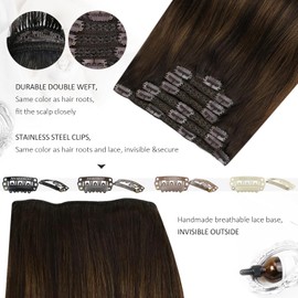 Moresoo Clip-In Real Hair Extensions, Salon Quality Soft Straight Hair, 45 cm, 7 Pieces, 135 g, Clip-In Extensions, #2/6/2 Brown to Dark Brown with Chestnut Brown, Easy to Wear, Solid and Durable
