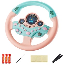 VVistch Kids Steering Wheel Toy with Light and Music, Car backseat Simulated Driving Steering Wheel Gifts Toys (pink)