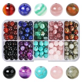 SOSMAR Pack of 200 Natural Gemstones Diameter 8 mm Round Beads for Bracelets Necklaces Jewellery Crafts Threading, 10 Assorted Stone Beads Gemstone Beads (Style B)