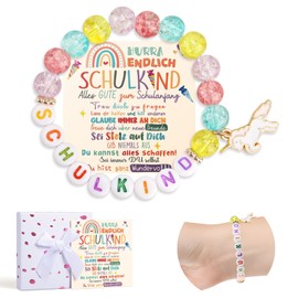 CharmBurst Einschulung Geschenk Mädchen, Schulkind Armband Mit Grußkarte, Geschenkbox Glücksbringer, Schulanfang Schultüte Füllung, Einschulung Mädchen Deko Idee