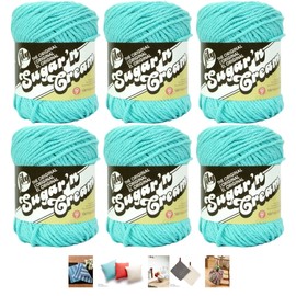 Bulk Buy: Lily Sugar'n Cream Yarn 100% Cotton Solids and Ombres (6-Pack) Medium #4 Worsted Plus 5 Lily Patterns (Seabreeze 01201)